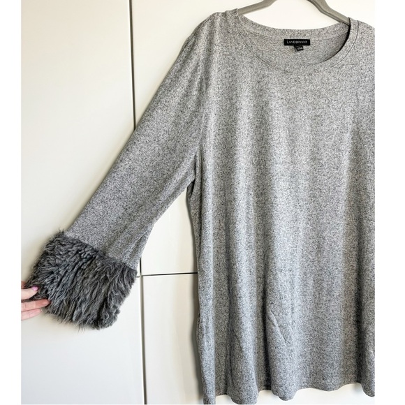 Lane Bryant Sweater Tunic Fur Cuffs Gray Marled Size 14/16 - Picture 2 of 6